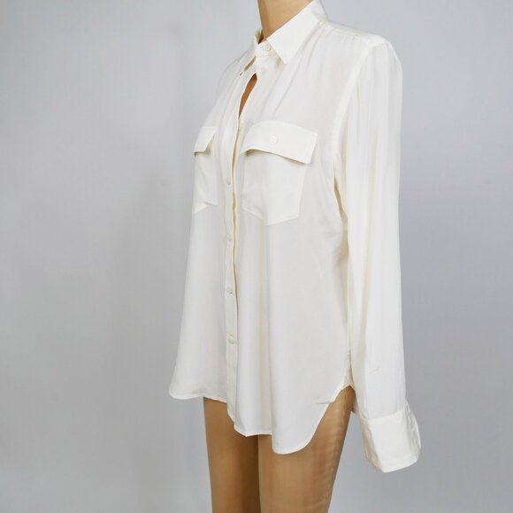 J. Crew Tops - J.Crew | Ivory Silk blouse button up collared pockets small